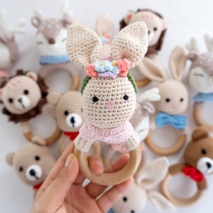 Crochet Rattle Teether in "Pink Bunny"