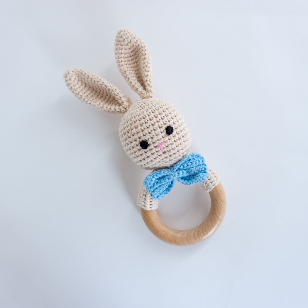 Crochet Rattle Teether in "Blue Rabbit"