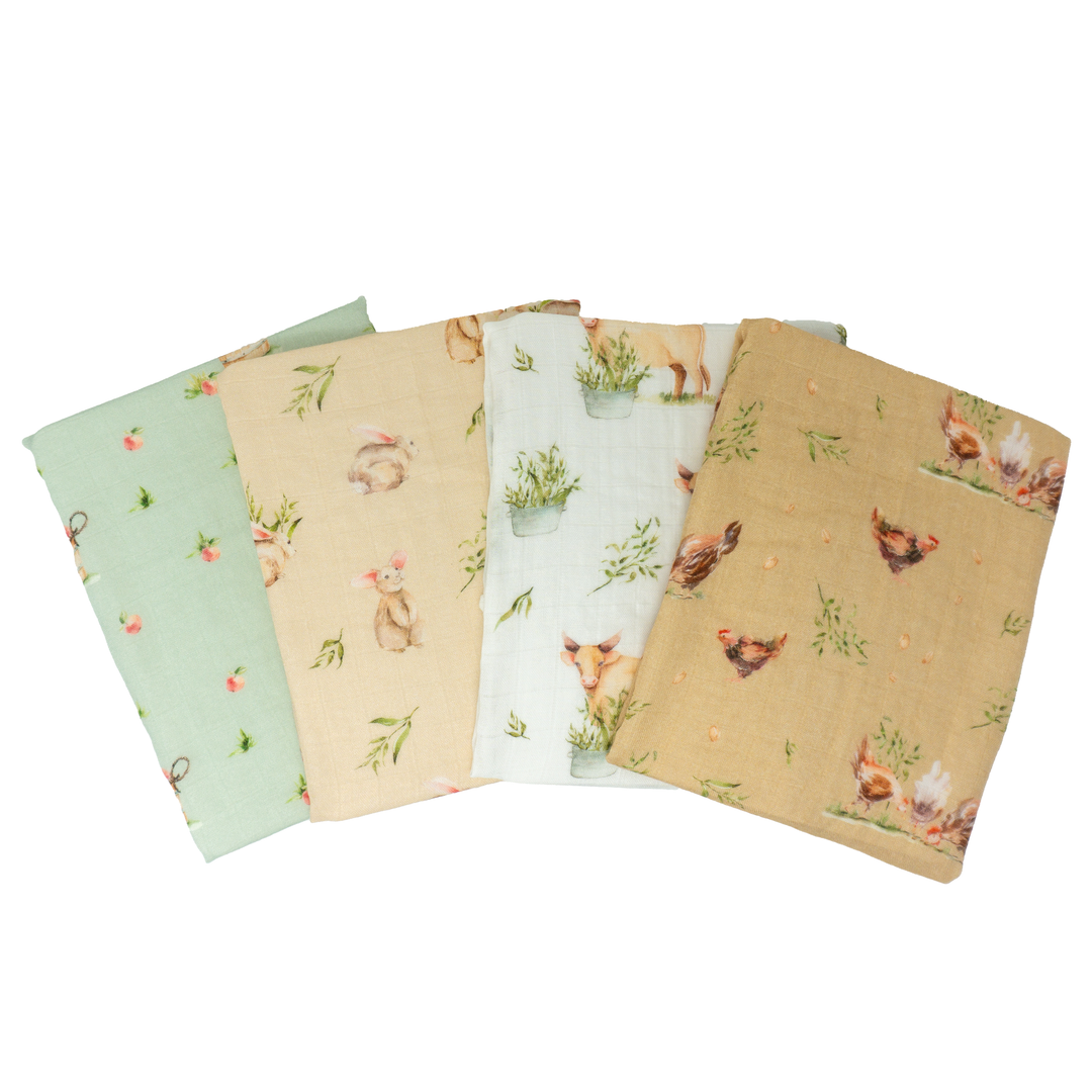 Tiny Farmhouse 4 Pack Muslin Squares 60x60CM - Tiny Alpaca UK