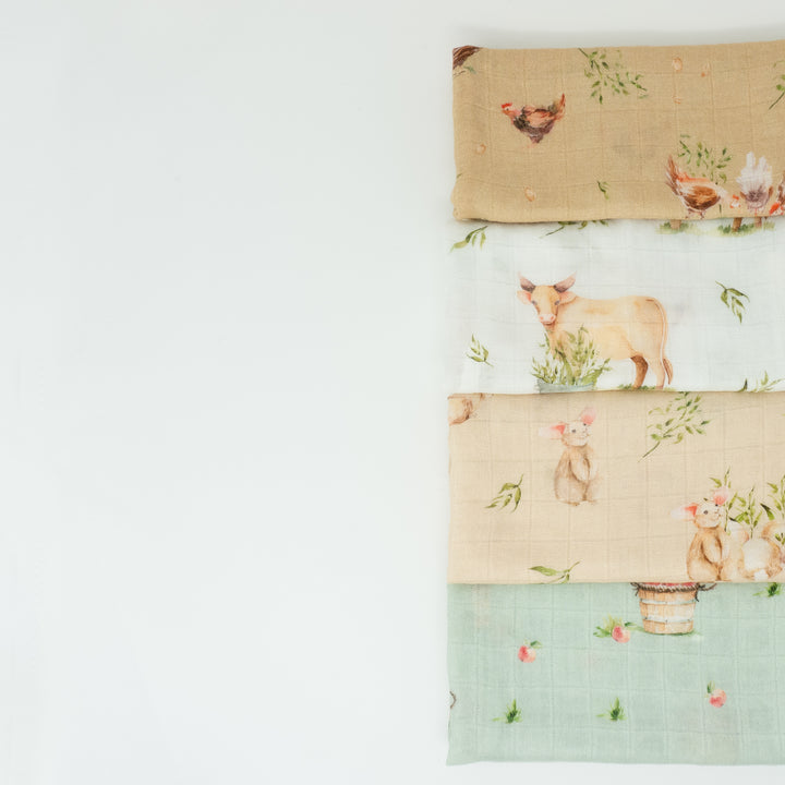 Tiny Farmhouse 4 Pack Muslin Squares 60x60CM - Tiny Alpaca UK