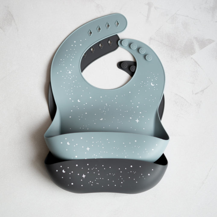 2 Pack Silicone Baby Bib with Collecting Tray | Starry Night - Tiny Alpaca UK