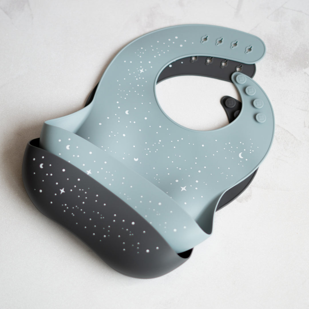 2 Pack Silicone Baby Bib with Collecting Tray | Starry Night - Tiny Alpaca UK